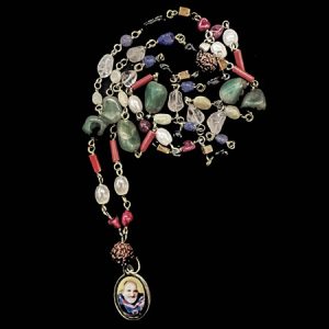 Chakra-colored stone mala with Baba pendant