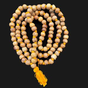 Large light wood mala with 108 beads on orange thread